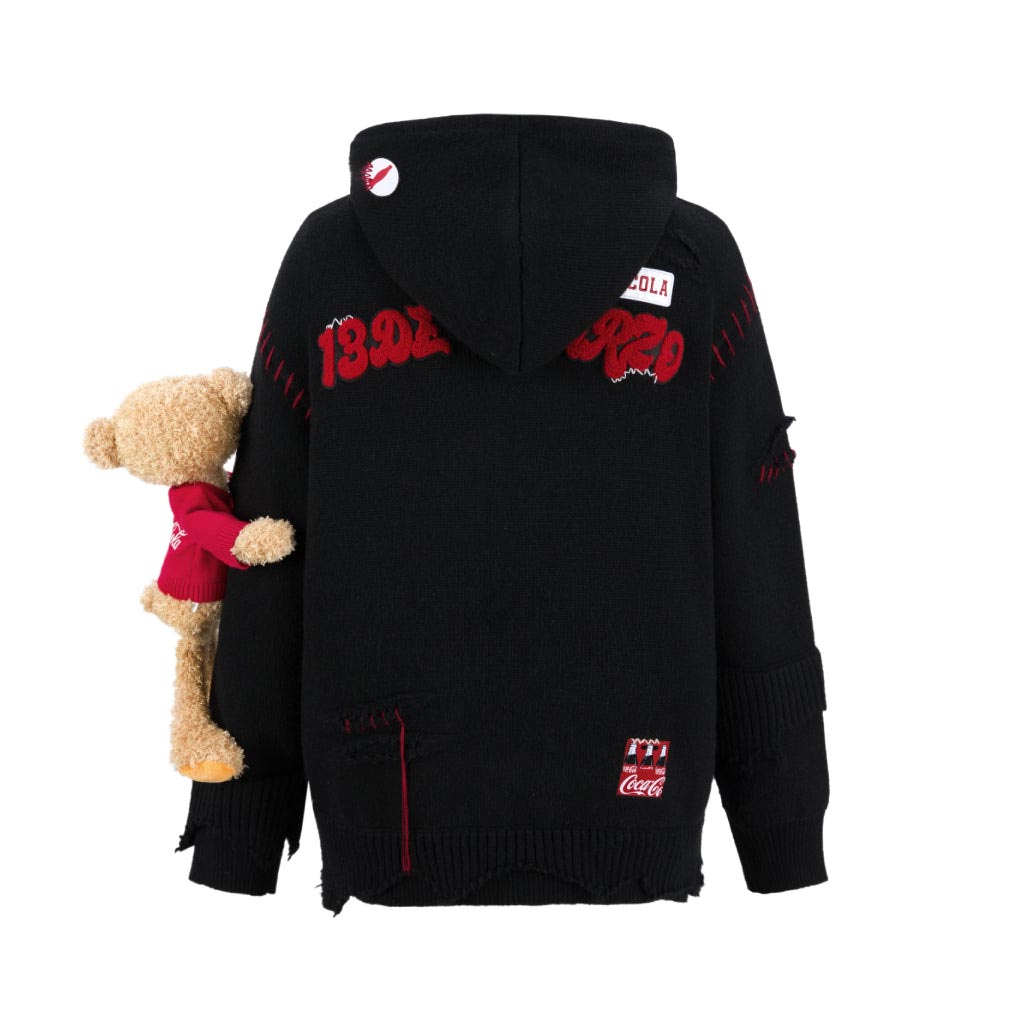 13de marzo x coca-cola bear destroyed knit hoodie black blank room