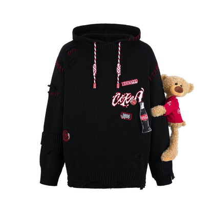 13de marzo x coca-cola bear destroyed knit hoodie black