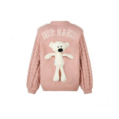 13DE MARZO PLUSH BEAR POCKET CARDIGAN PINK BlankRoom