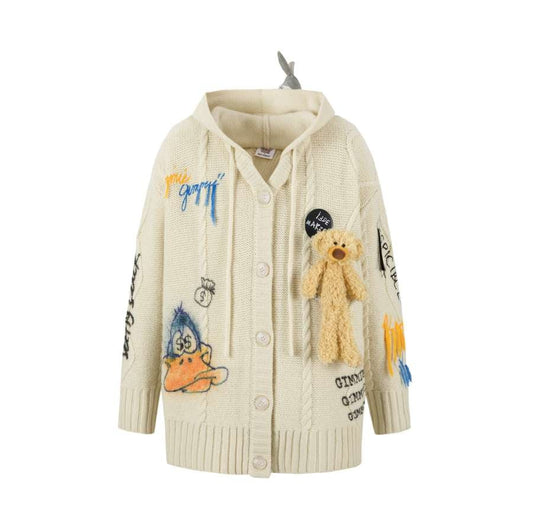 13De Marzo X Looney Tunes Daffy Duck Knit Cardigan Khaki