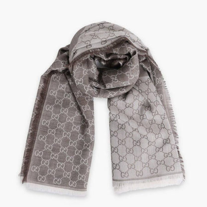 Gucci Women Wool Scarf GG Jacquard Print In Brown Blank Room Hà Nội