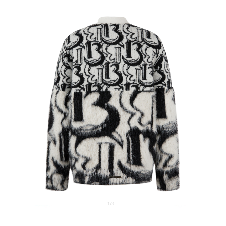 13De Marzo Monogram Bear Button Furry Cardigan Forest River  Blank Room