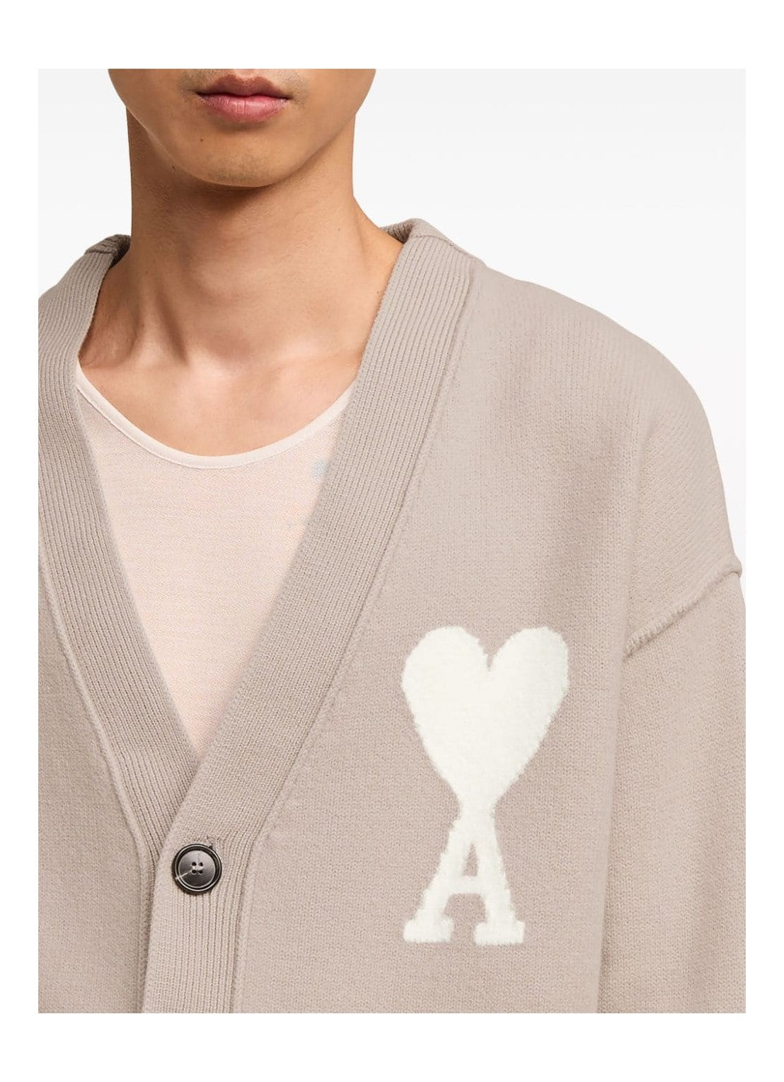 Ami De Coeur Large Logo Light Beige Cardigan BlankRoom