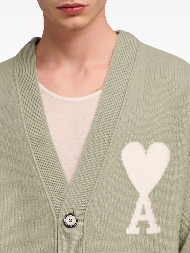 Ami De Coeur Large Logo Sauge Green Wool Cardigan