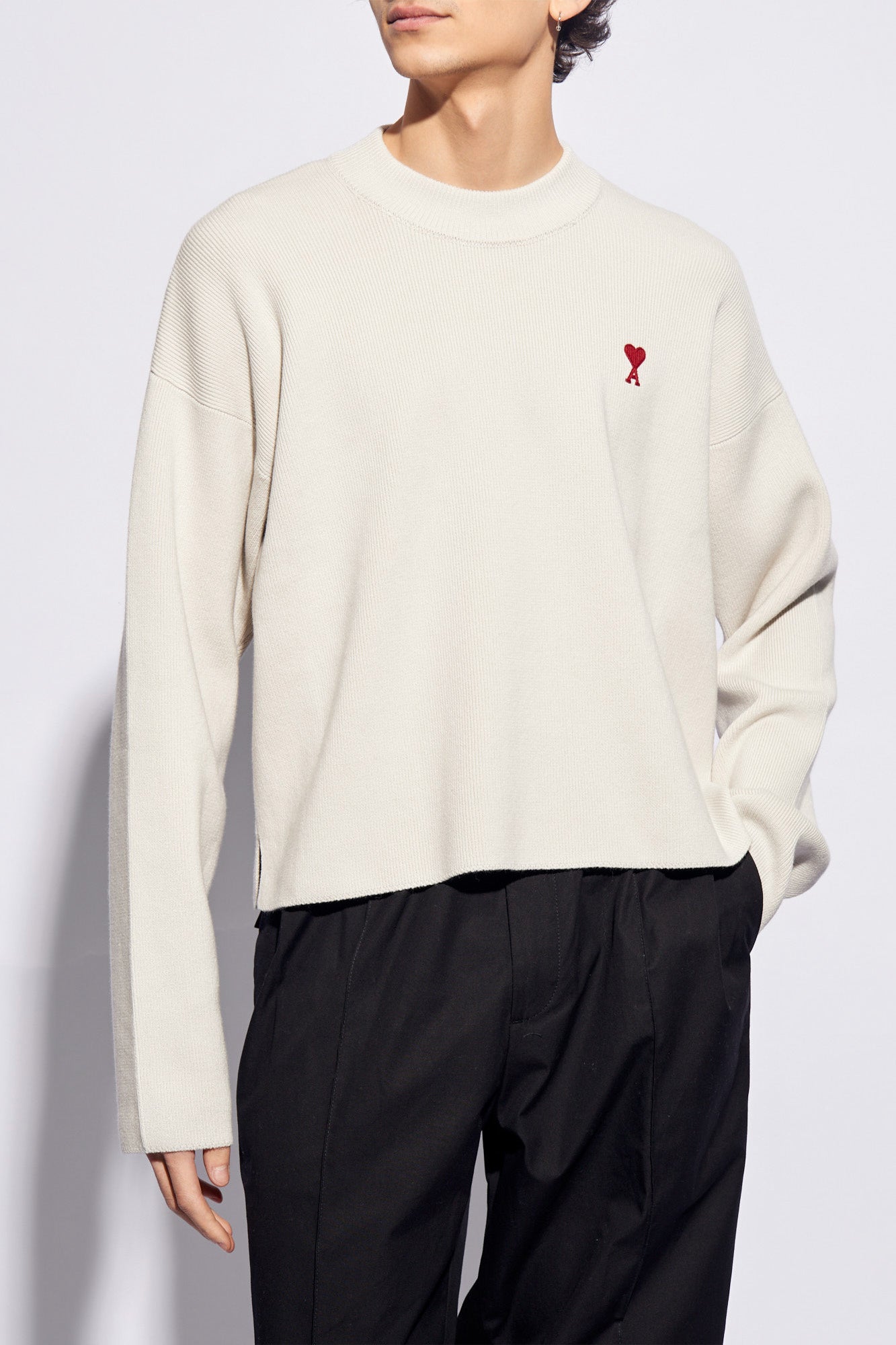 Ami De Coeur Light Grey Small Logo Ribbed Sweater