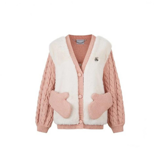 13DE MARZO PLUSH BEAR POCKET CARDIGAN PINK BlankRoom