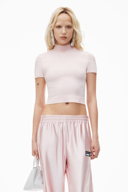 wearing Alexander Wang Logo Ballerina Pink Mockneck Top 4KC3241029684A