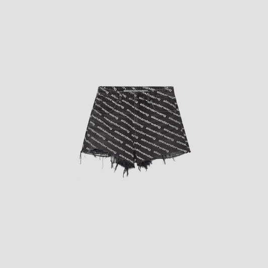 ALEXANDER WANG BITE LOGO SHORT IN GREY AGED DENIM 4DC1214896060T