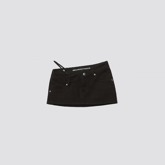 ALEXANDER WANG DIAMANTE LOGO ASYMMETRICAL MINI SKIRT BLACK 4DC4225287