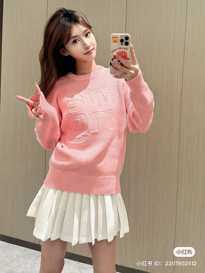 wearing ALEXANDER WANG LOGO PULLOVER IN COMPACT DEBOSS PINK 4KC4231020-671