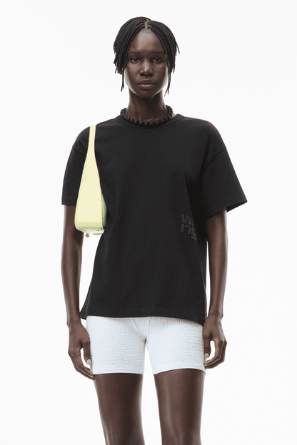 wearing ALEXANDER WANG PUFF LOGO TEE IN COTTON BLACK 4CC3211281001