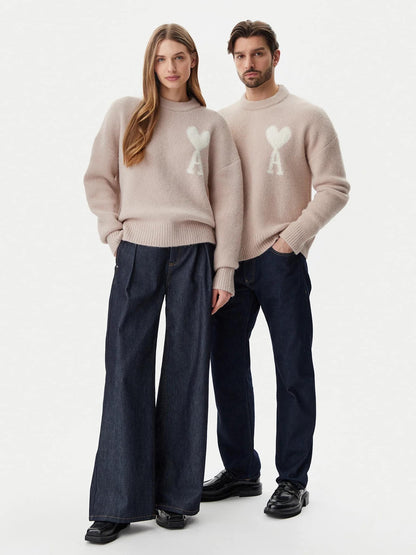 couple mặc áo Ami De Coeur Brushed Alpaca Large Logo Sweater UKS025.KN0032 685
