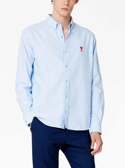 nam mặc áo Ami De Coeur Baby Blue Boxy Fit Cotton Shirt BFUSH130.C00031 450