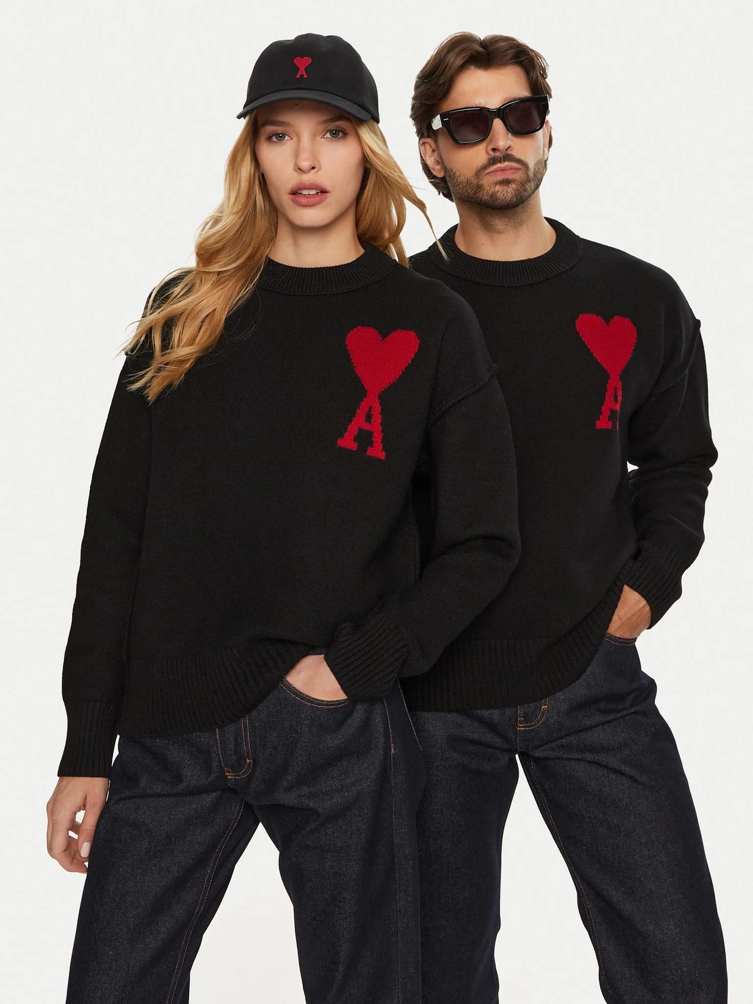 wearing Ami De Coeur Black Merino Wool Large Logo Sweater BFUKS006.018009