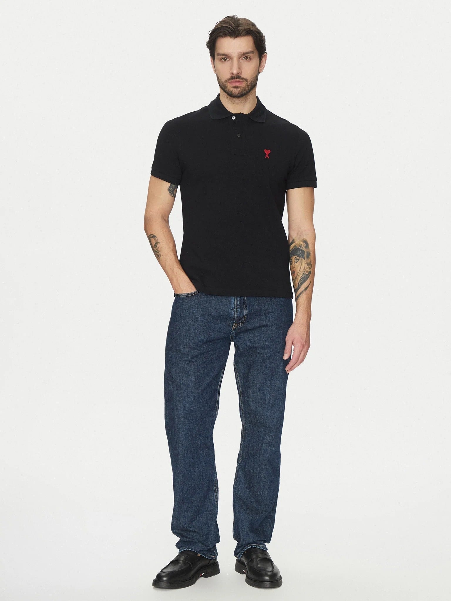 wearing Ami De Coeur Black/Red Polo Shirt BFUPL001.760 001