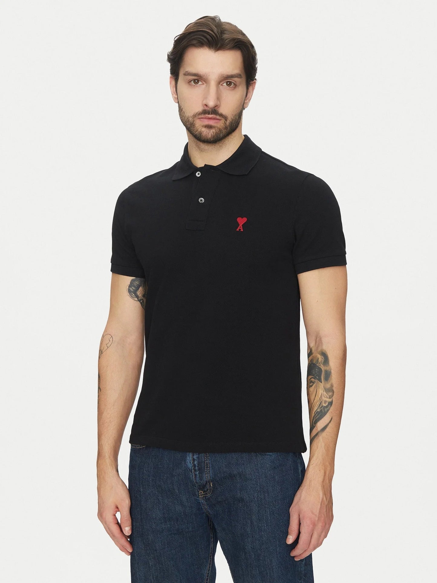 nam mặc áo Ami De Coeur Black/Red Polo Shirt BFUPL001.760 001