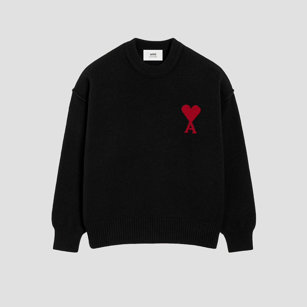 Black Wool Ami De Coeur Crewneck Sweater UKS838.018.009