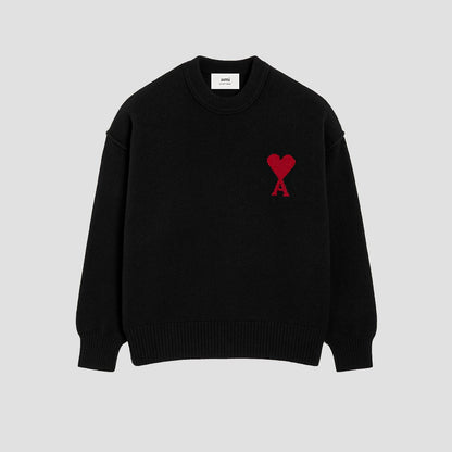 Black Wool Ami De Coeur Crewneck Sweater UKS838.018.009