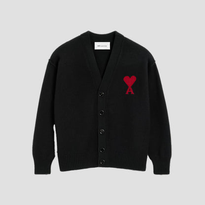 Wool Ami De Coeur Cardigan Black/Red – Felted Merino Wool UKC367.018.009