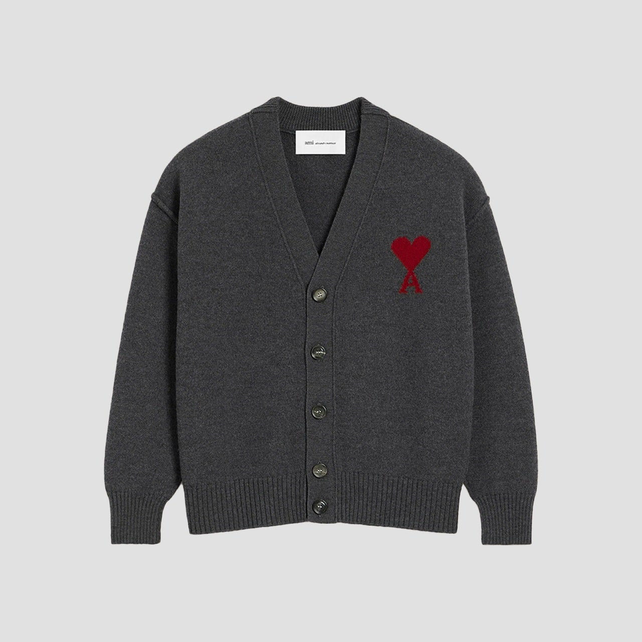 Grey Wool Ami De Coeur Cardigan Heather Grey/Red UKC367.018.084