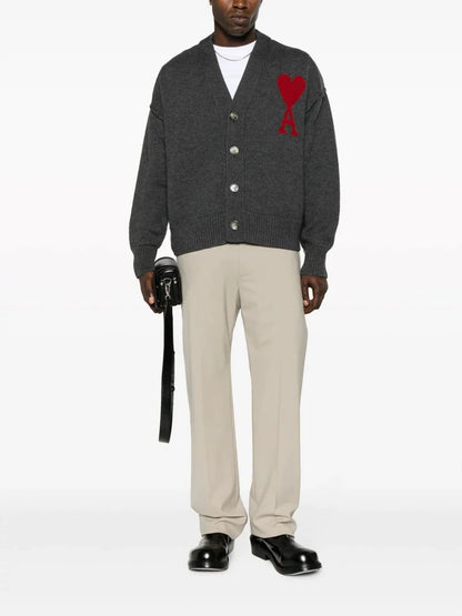 nam mặc áo Ami De Coeur Dark Grey Virgin Wool Cardigan BFUKC006.018 084