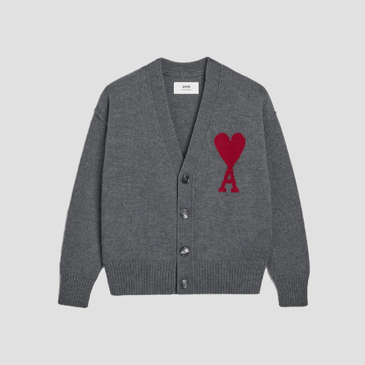 Ami Paris Ami De Coeur Heather Grey Cardigan BFUKC006.018 084