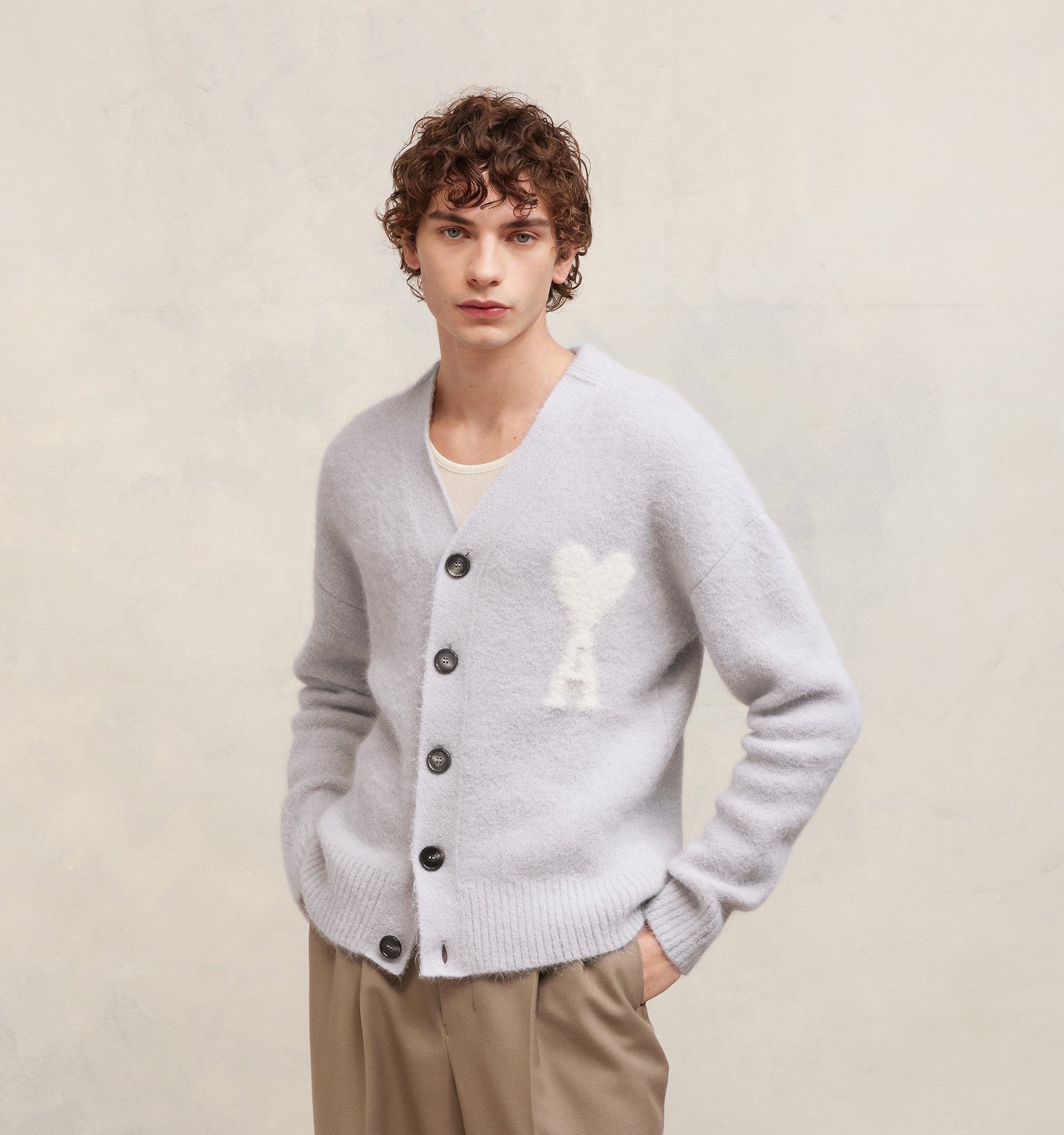 wearing Ami De Coeur Light Grey Cardigan UKC025.KN0032 090