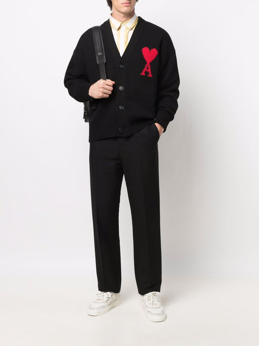 wearing Ami De Coeur Black Merino Wool Cardigan BFUKC002.018 009