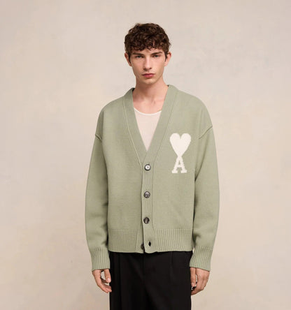 wearing Ami De Coeur Sauge Green Wool Cardigan UKC006.018 319