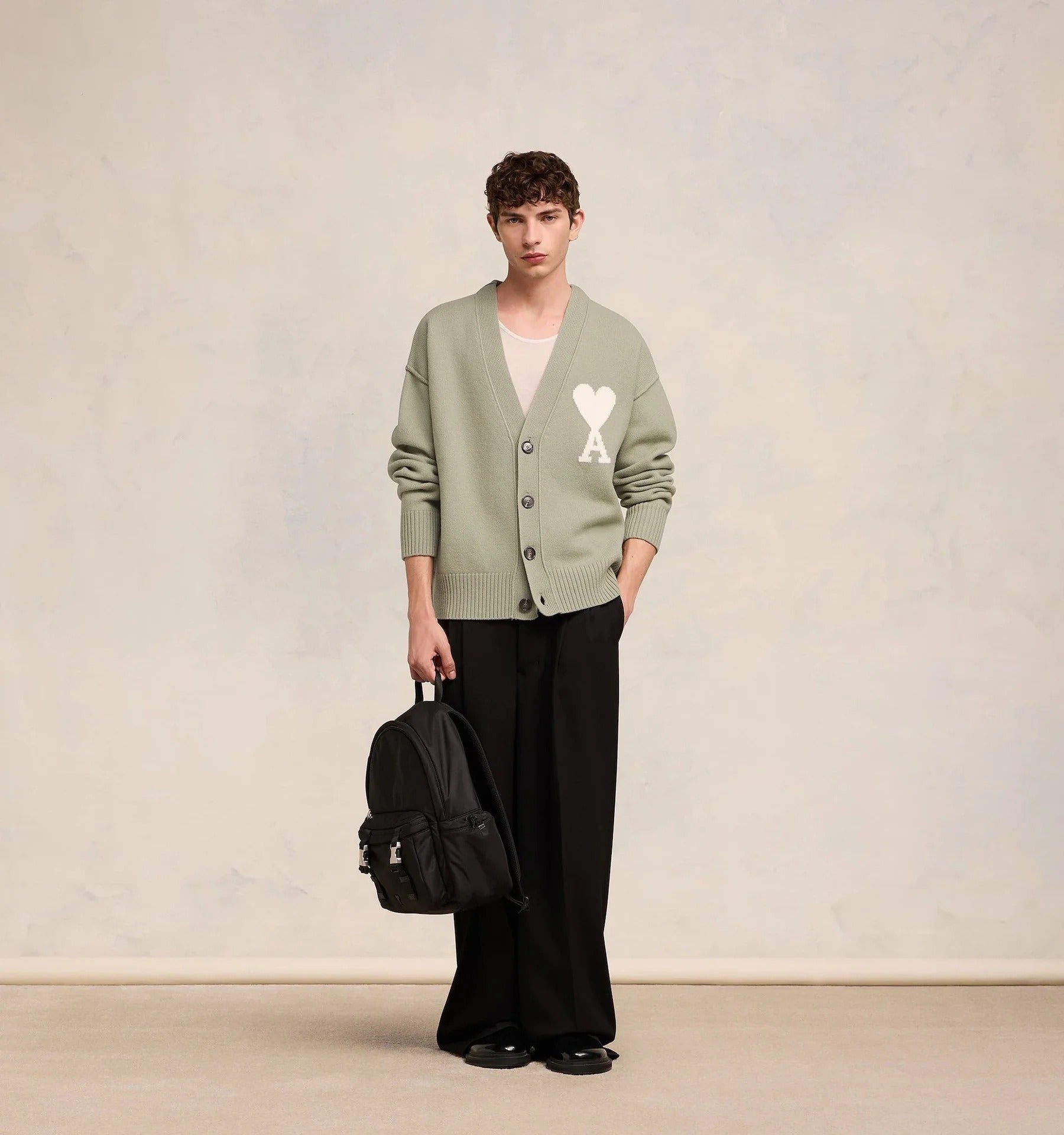 nam mặc áo Ami De Coeur Sauge Green Wool Cardigan UKC006.018 319
