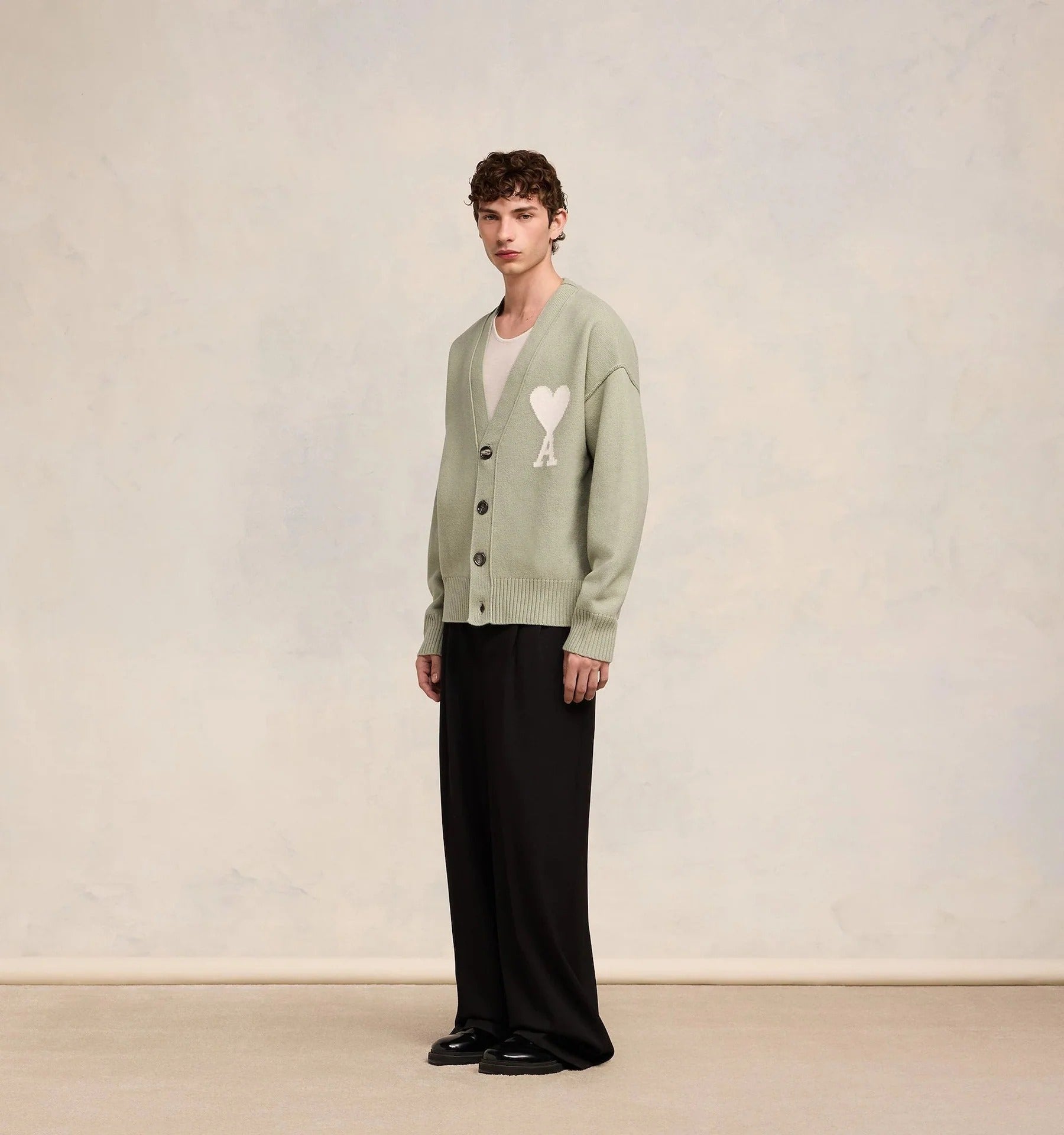 tổng thể áo Ami De Coeur Sauge Green Wool Cardigan UKC006.018 319