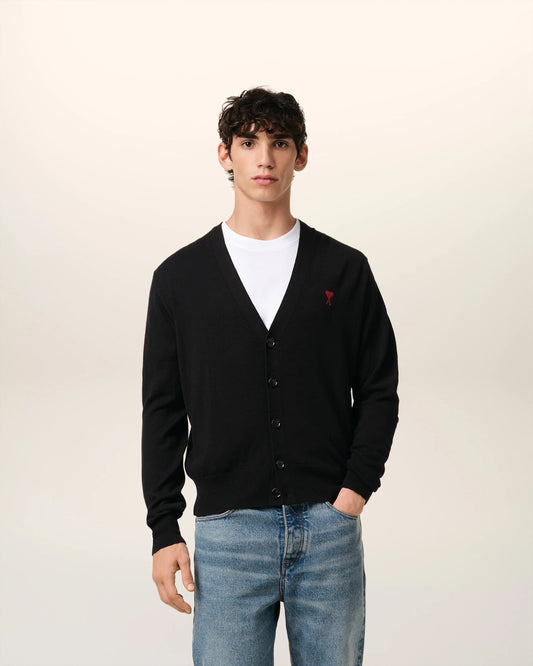 wearing Ami De Coeur Small Logo Cardigan Black BFHKC111.KN0025 001