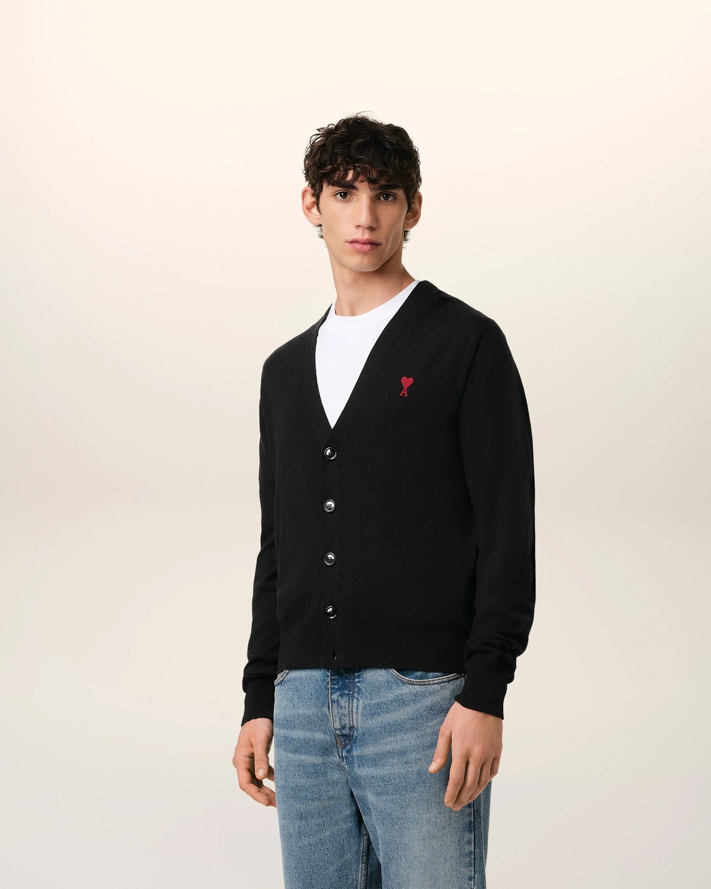 nam mặc áo Ami De Coeur Small Logo Cardigan Black BFHKC111.KN0025 001