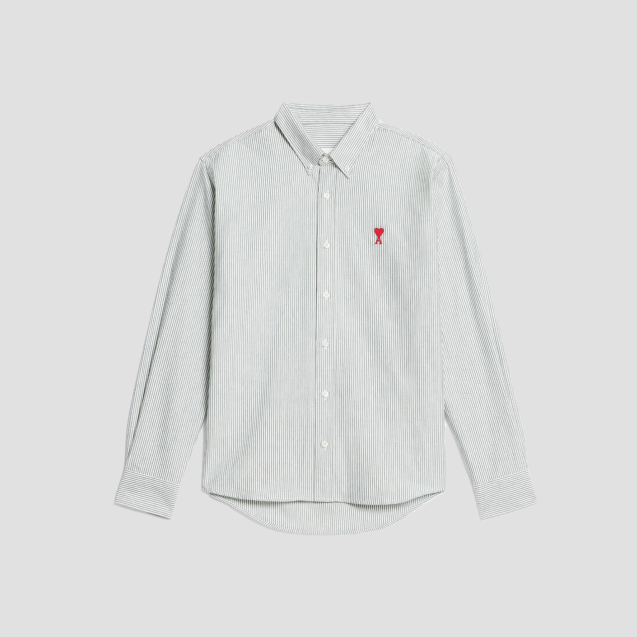 Ami Button Down de Coeur Stripe Evergreen Cotton Shirt HSH113.CO0021 325
