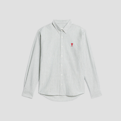 Ami Button Down de Coeur Stripe Evergreen Cotton Shirt HSH113.CO0021 325