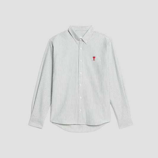Ami Button Down de Coeur Stripe Evergreen Cotton Shirt HSH113.CO0021 325