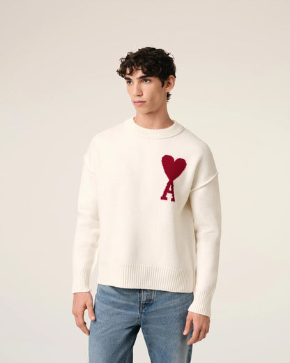 nam mặc áo Ami de Coeur White Wool Sweater BFUKS006.018.154