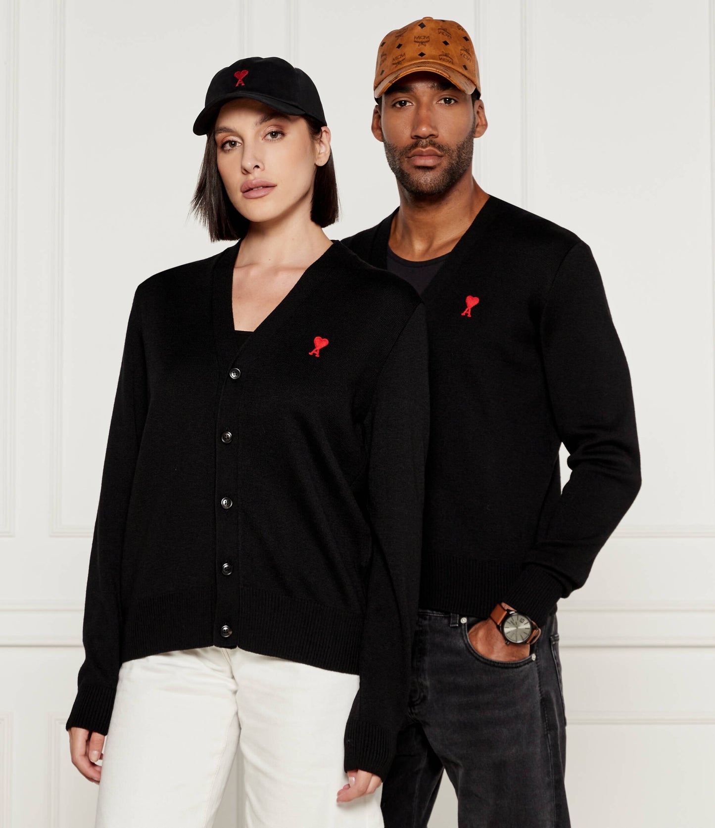 wearing Ami Paris Small Ami De Coeur Black Cardigan BFHKC001.001 001