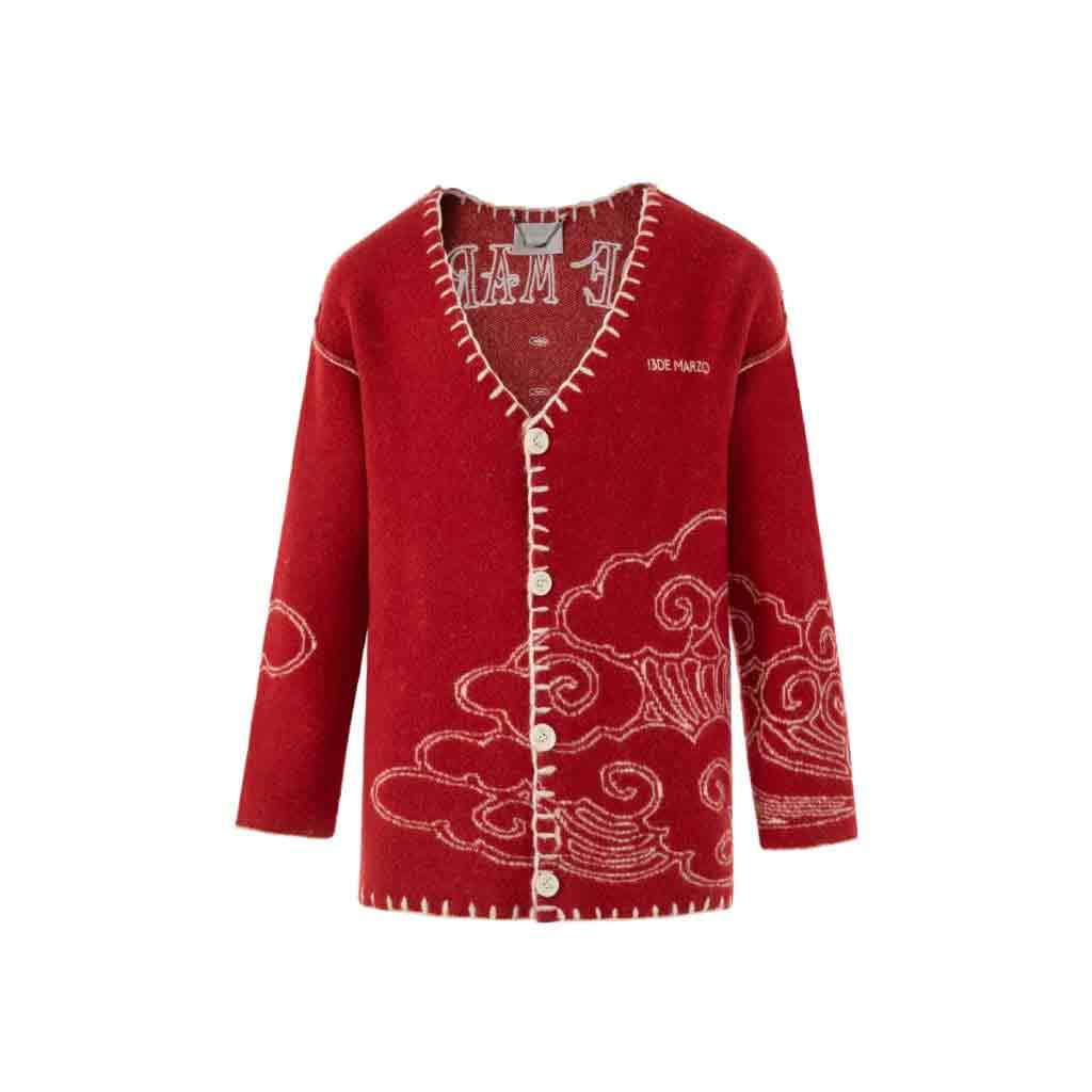 áo 13de marzo dragon year knit cardigan red