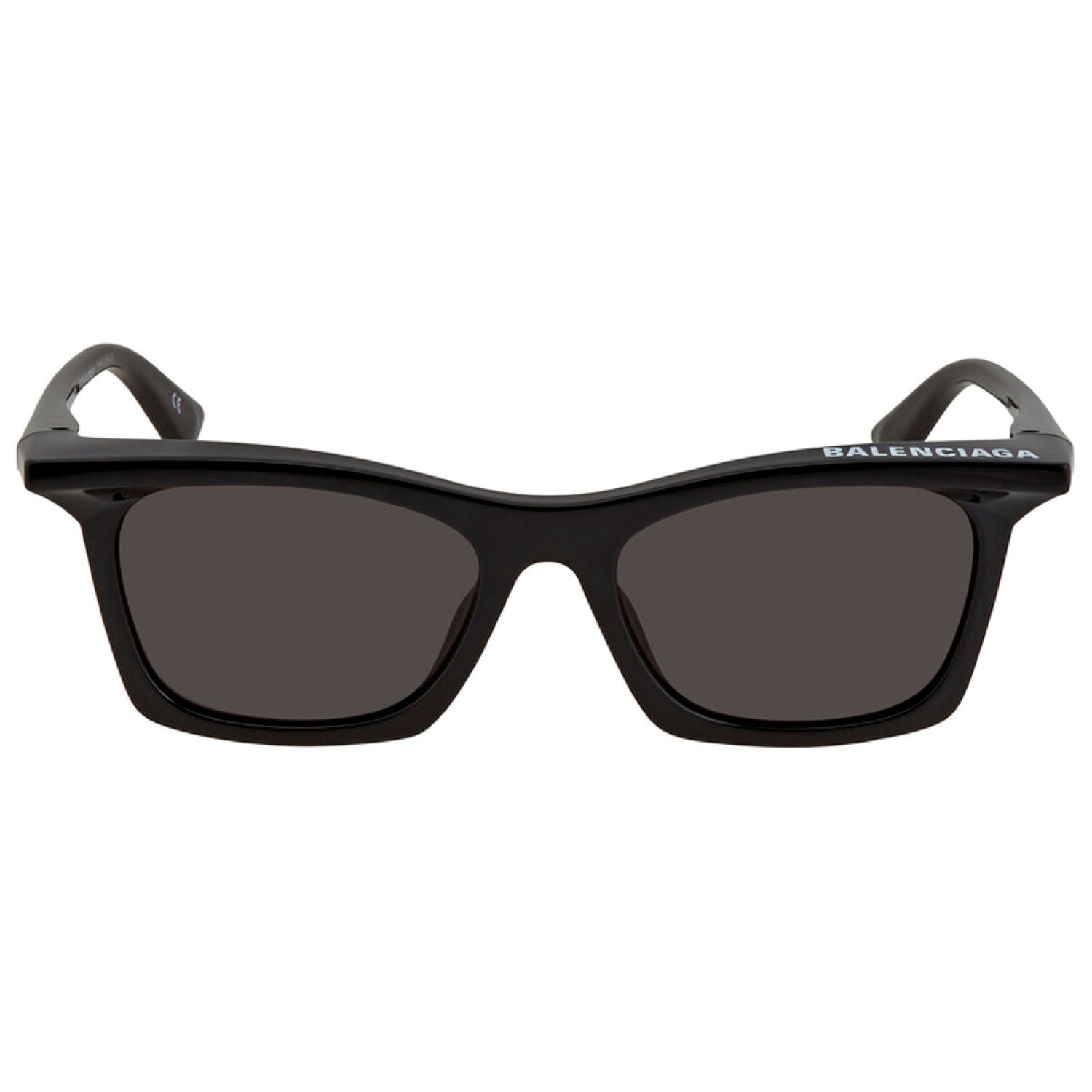 Balenciaga BB0099S-001 Black Squared Sunglasses with dark gray lenses, shown from a front-facing perspective on a solid white background.