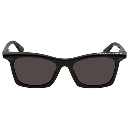 Balenciaga BB0099S-001 Black Squared Sunglasses with dark gray lenses, shown from a front-facing perspective on a solid white background.