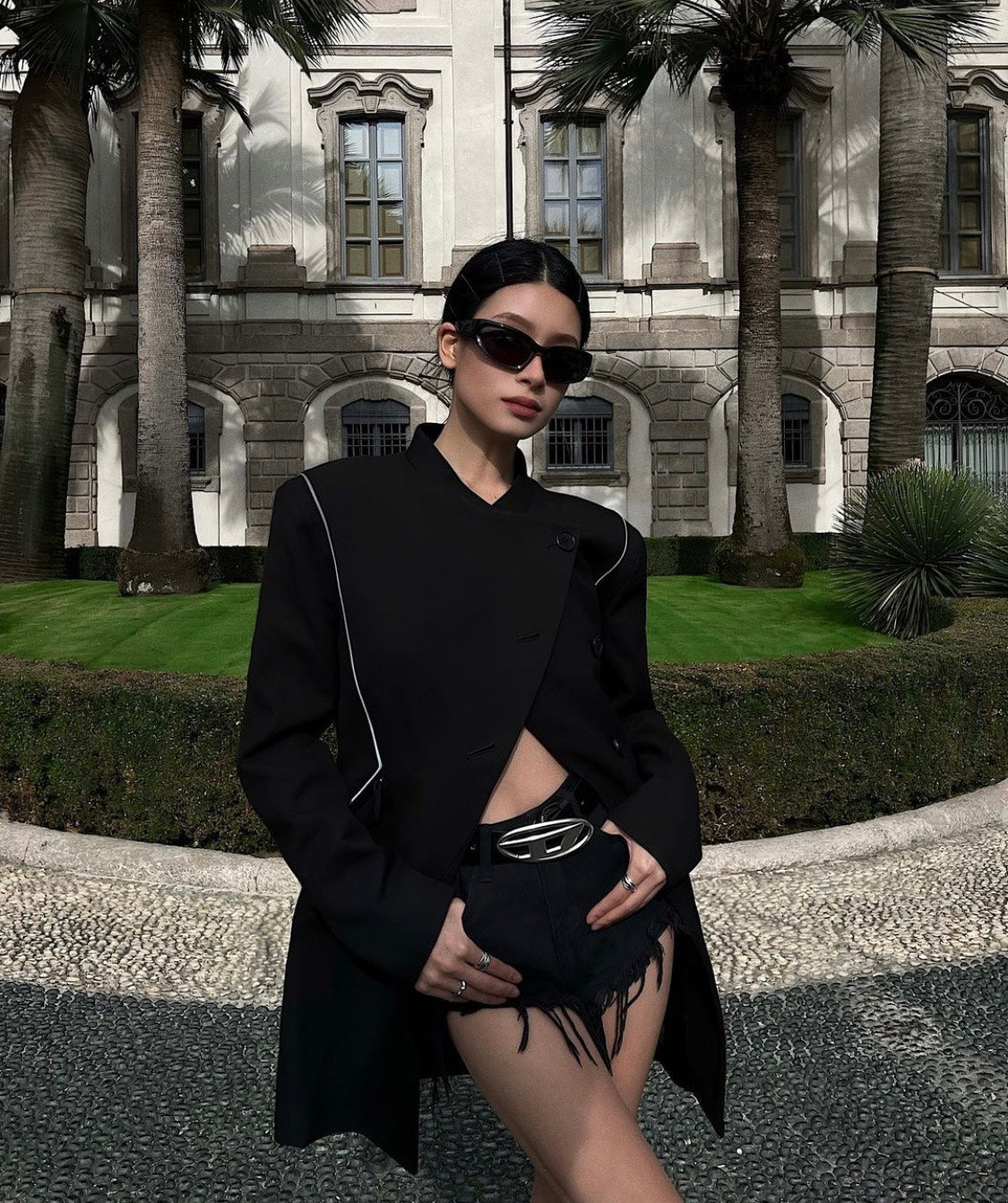 BALENCIAGA◇サングラス/フォックス/プラスチック/NVY/BLK
