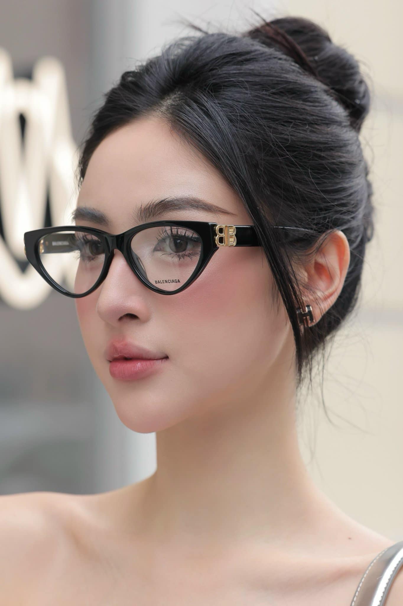 wearing BALENCIAGA BB0172O 001 BUTTERFLY EYEGLASSES DYNASTY