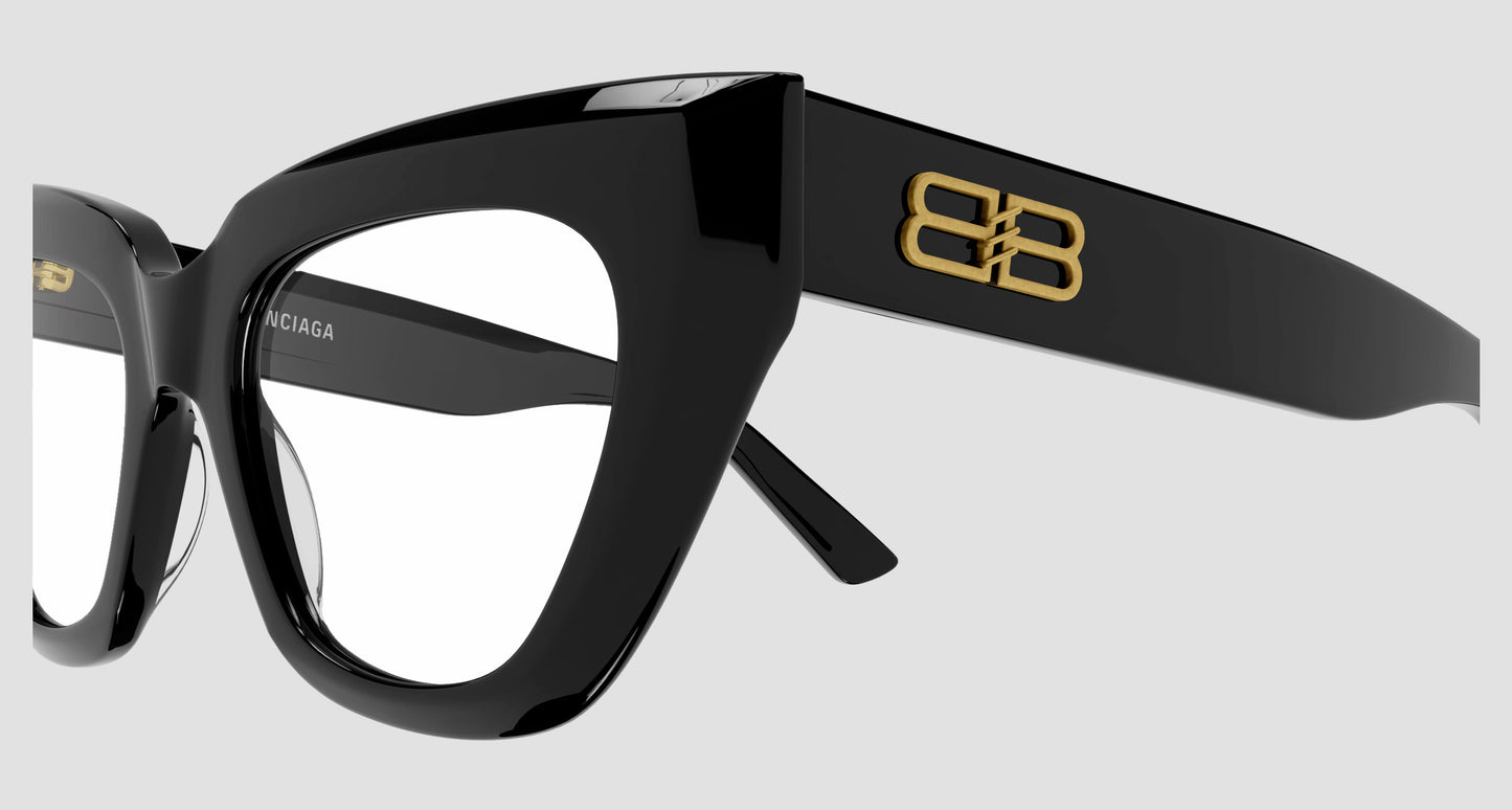 Balenciaga BB0238O-001 Butterfly Eyeglasses with gold accents on a light gray background