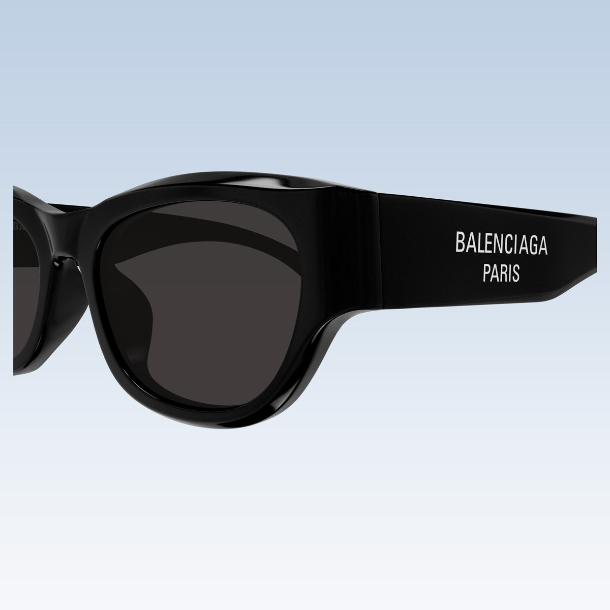 Balenciaga BB0389SK Black Rectangular Sunglasses with dark lenses and white logo text on the temple arm, shown against a plain white background.