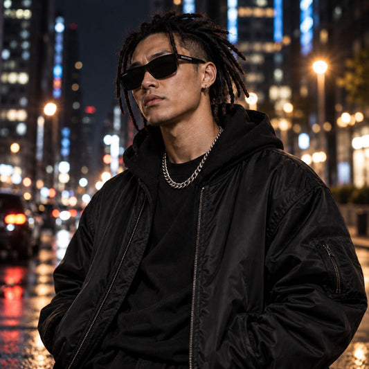 Model wearing Balenciaga BB0401S 001 Black Bat-Wing Sunglasses