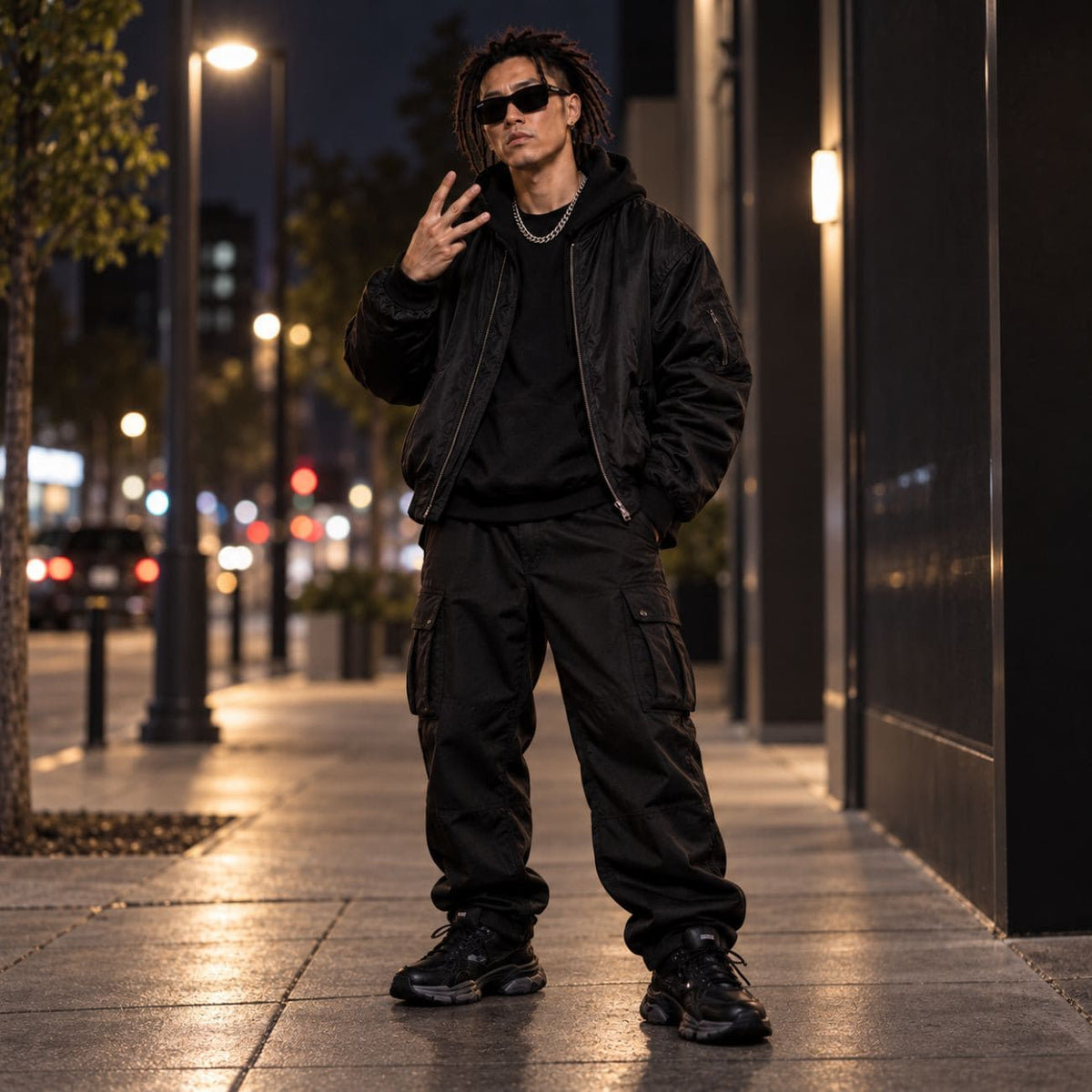 Man wearing Balenciaga BB0401S 001 Black Bat-Wing Sunglasses
