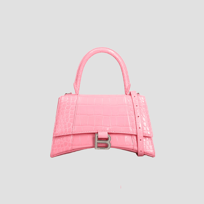 Balenciaga Hourglass Small Handbag – Crocodile Embossed Pink Calfskin 5935461LR6Y5812