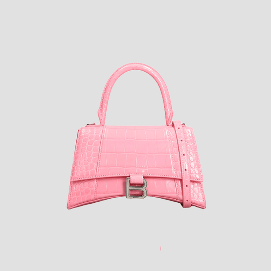 Balenciaga Hourglass Small Handbag – Crocodile Embossed Pink Calfskin 5935461LR6Y5812