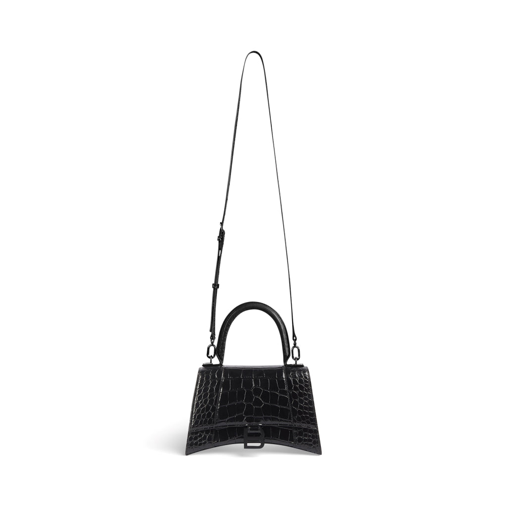 túi xách BALENCIAGA HOURGLASS SMALL BLACK HANDBAG CROCODILE EMBOSSED WITH BLACK LOGO 5935461LR671000 hàng hiệu chính hãng Authentic tại Hà Nội, Sài Gòn, Tp HCM, Việt Nam.